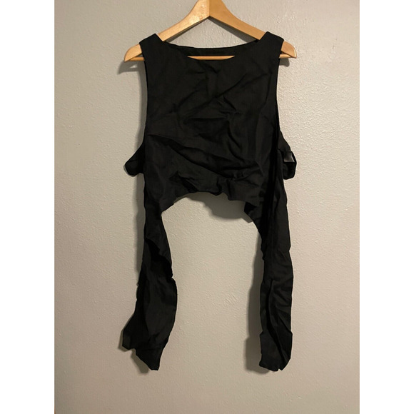 Alpha 60 Womens Crop Top Size Large Black Linen Cold Shoulder Sleeve Avant Garde - Picture 1 of 8